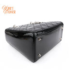 Dior Lady Dior Medium Patent Leather Black Silver Hardware Rank A