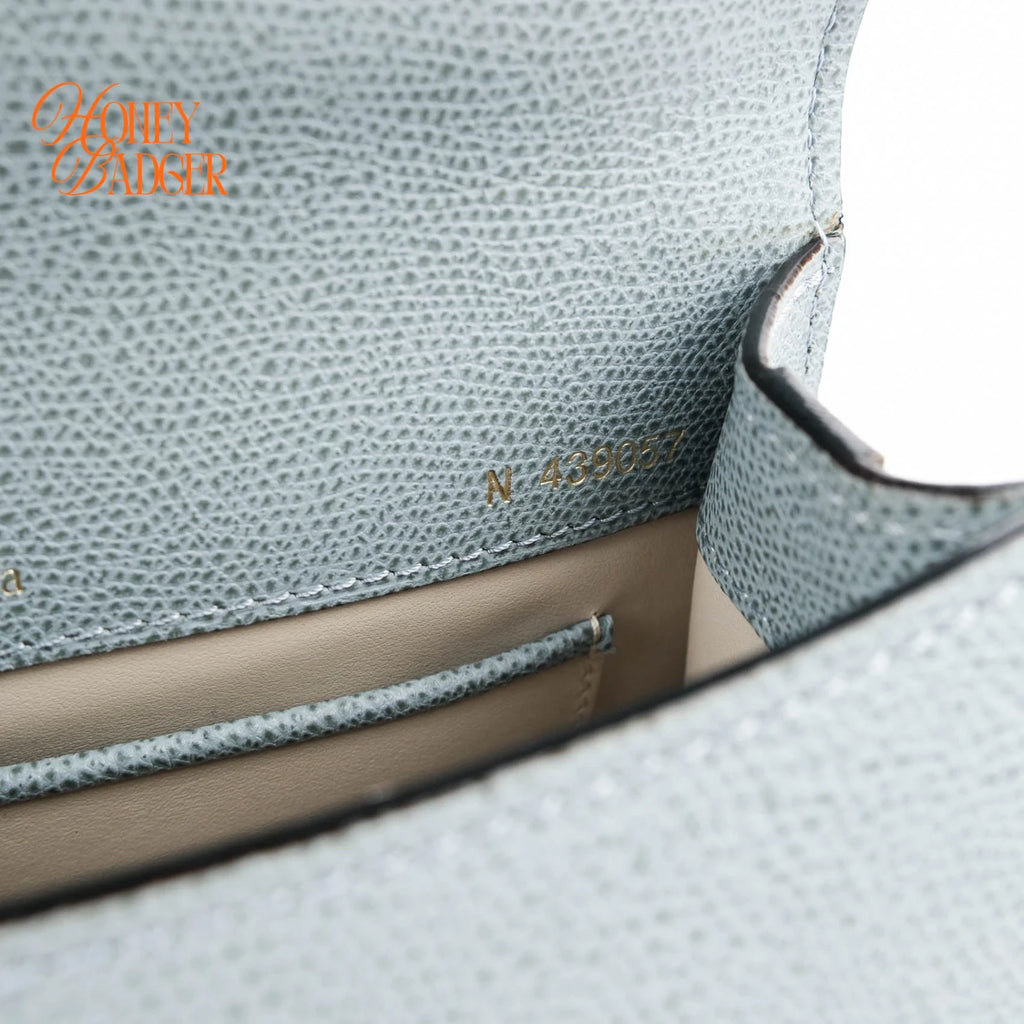 Valextra Iside Mini Grained Calfskin Blue Grey Light Gold Hardware Rank A