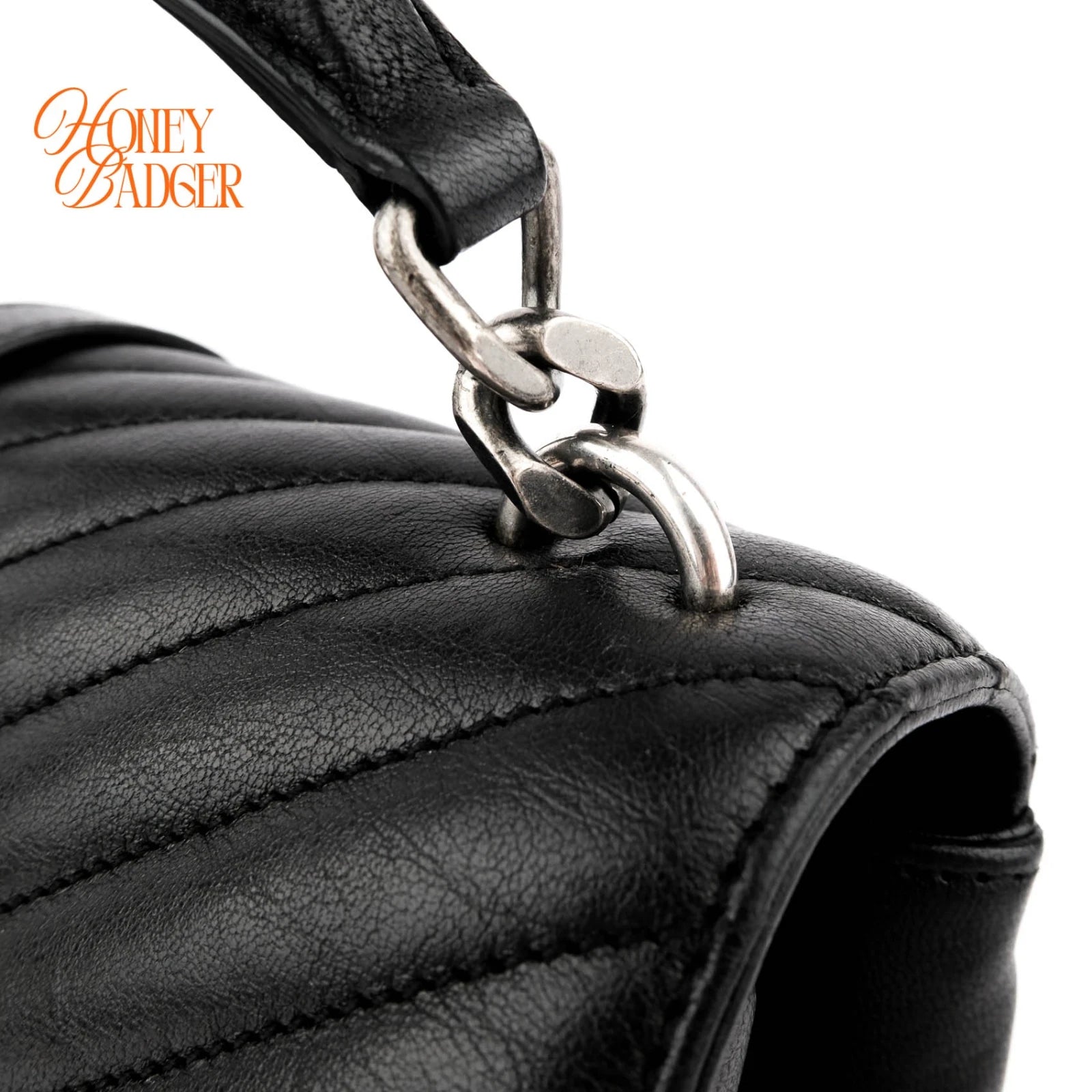 Saint Laurent College Medium Chevron Quilted Leather Black Silver Hardware