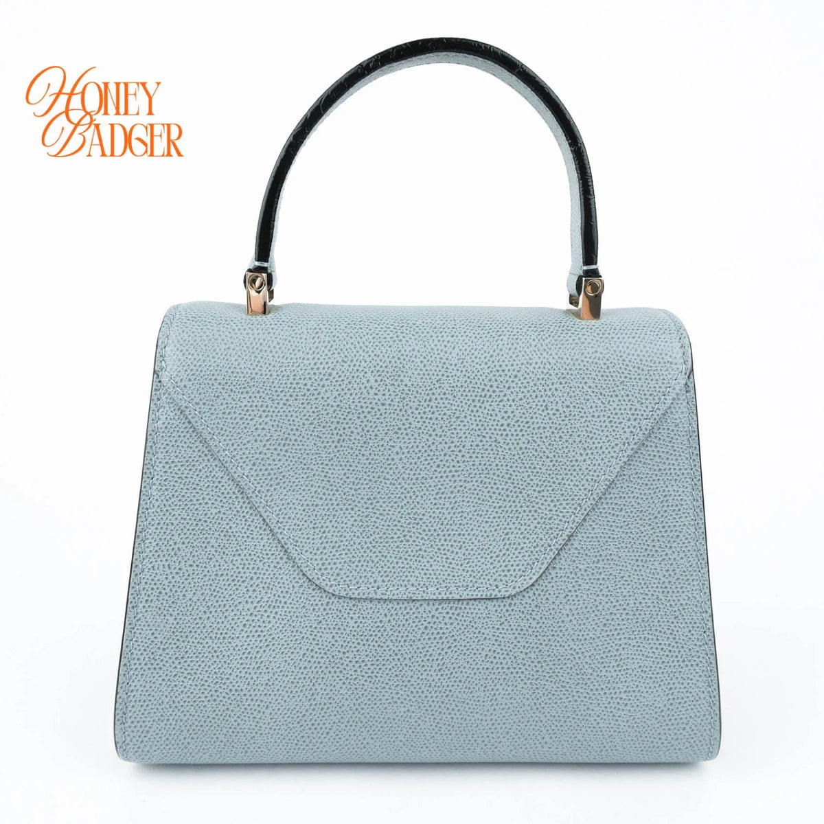 Valextra Iside Mini Grained Calfskin Blue Grey Light Gold Hardware Rank A
