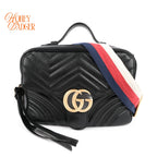 Gucci GG Marmont Top Handle Quilted Leather Black Web Strap 2-Way Bag Rank A