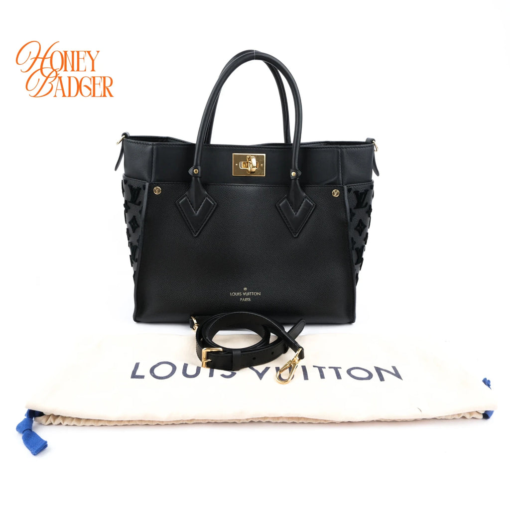 Louis Vuitton On My Side MM Calfskin Black Monogram Tufting Gold Hardware Rank AB