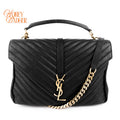 Saint Laurent College Medium Chevron Quilted Leather Black Rank A