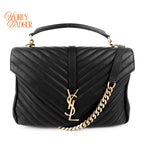 Saint Laurent College Medium Chevron Quilted Leather Black Rank A