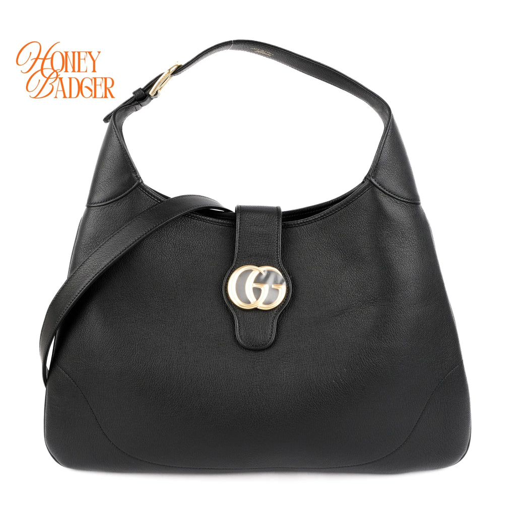 Gucci Aphrodite Large Leather Black Antique Gold Hardware Rank A
