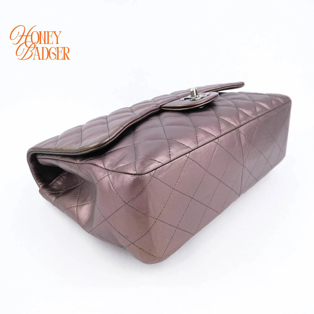 Chanel Classic Flap Jumbo Lambskin Metallic Grey Purple Rank AB
