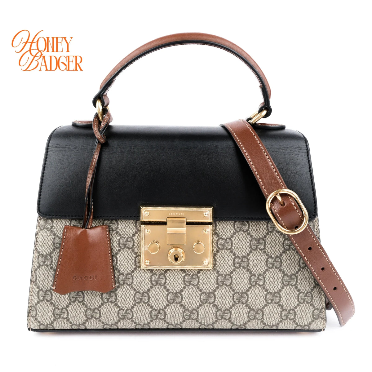 Gucci Padlock GG Supreme Canvas Leather Black Brown Rank AB