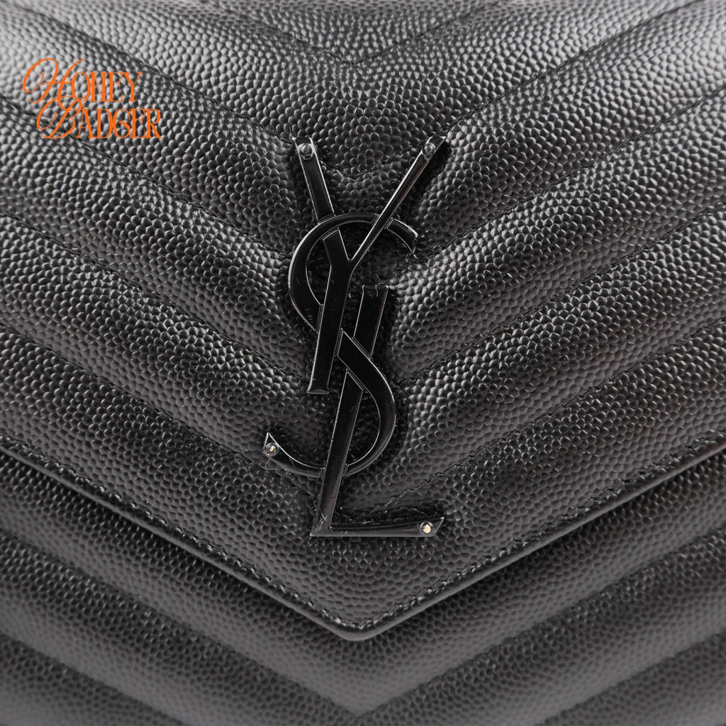 Saint Laurent Classic Cassandre Chain Wallet Grain de Poudre Leather Black Matte Black Hardware Rank A