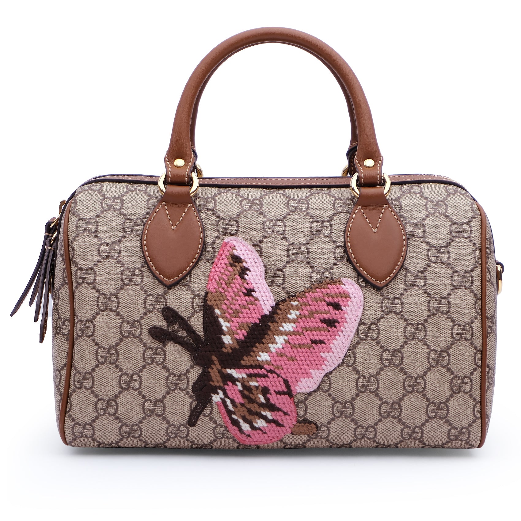 Gucci GG Supreme Linea A Boston Bag With Butterfly Embroidery