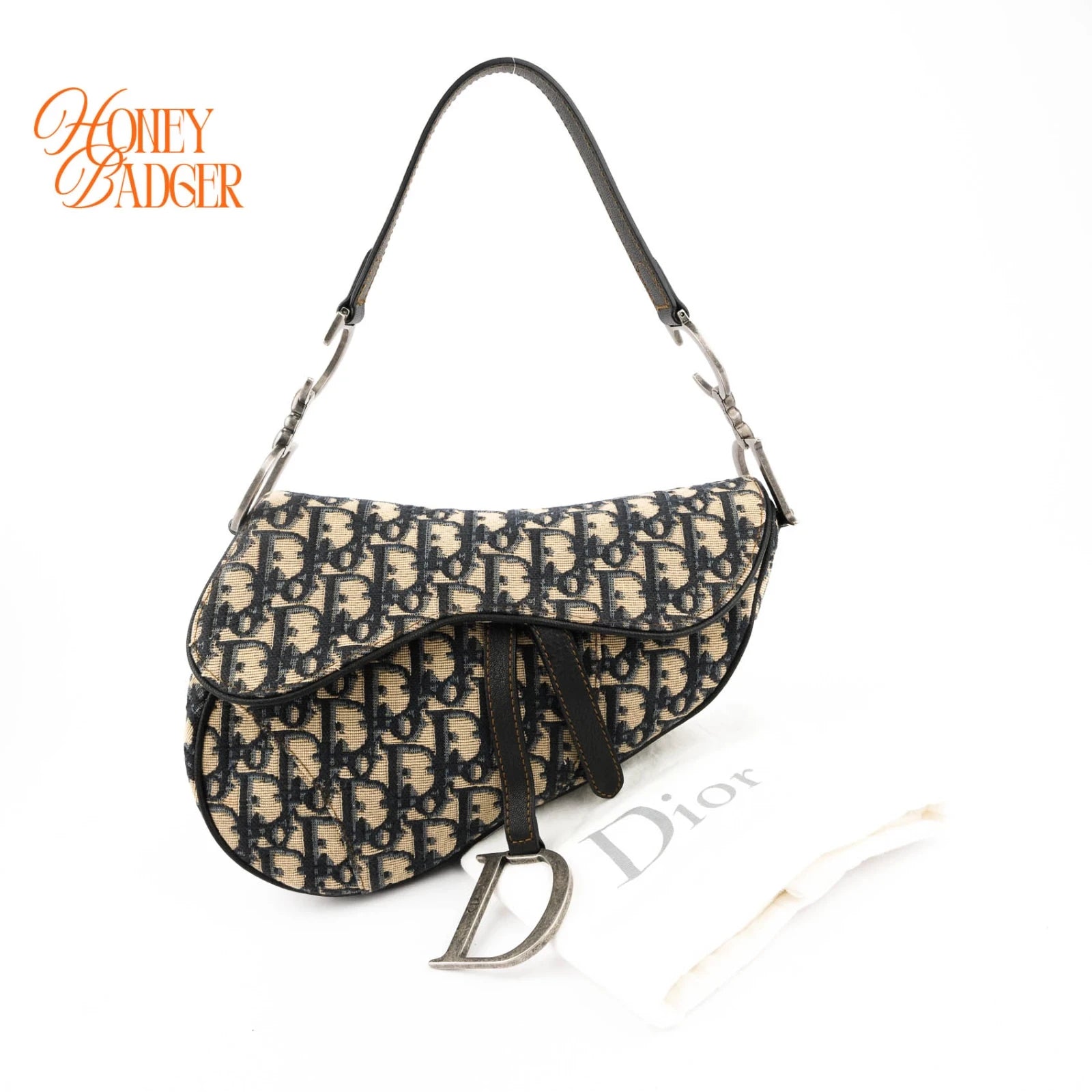 Dior Saddle Medium Oblique Jacquard Blue Silver Hardware Rank A