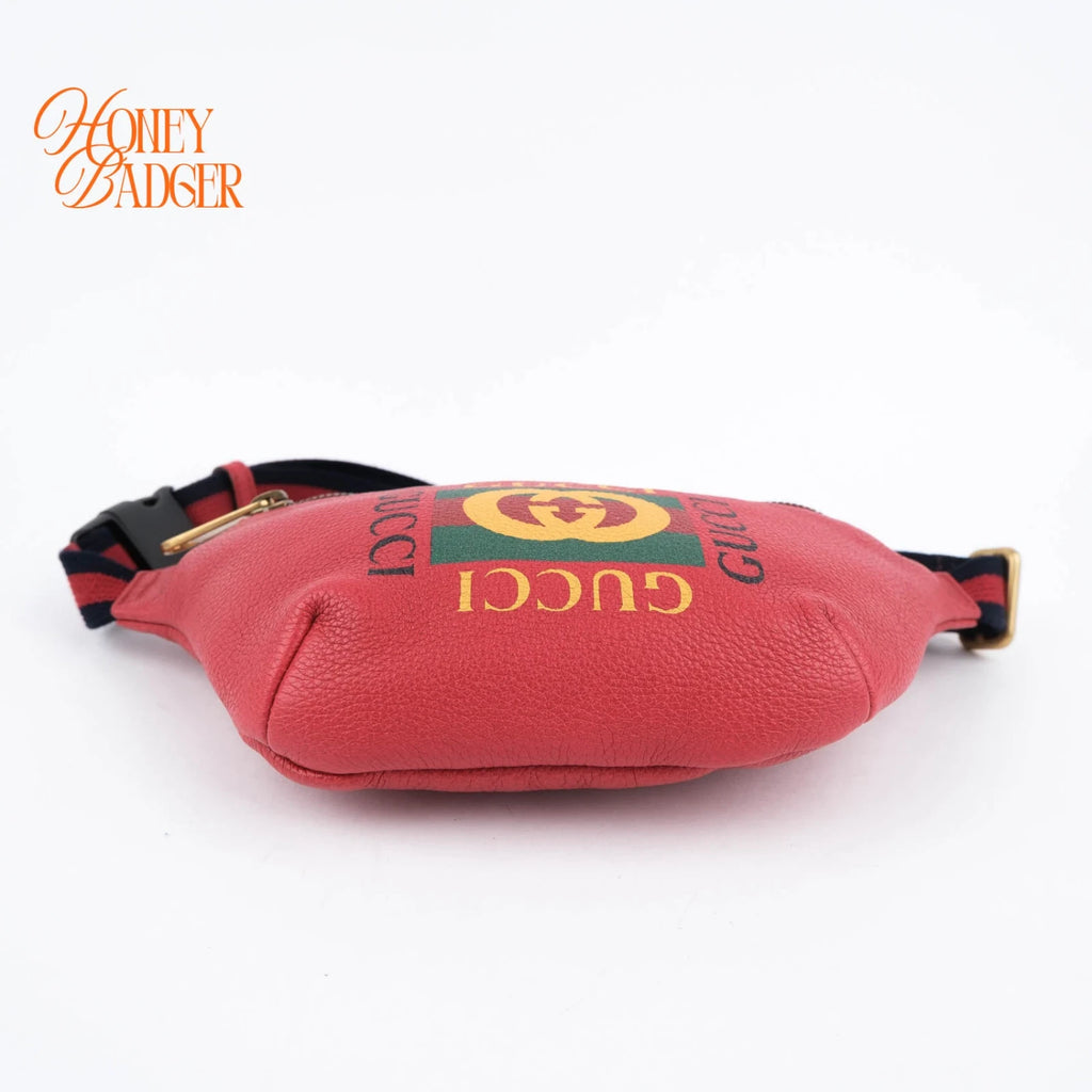 Gucci Print Belt Bag Red Leather Grade A
