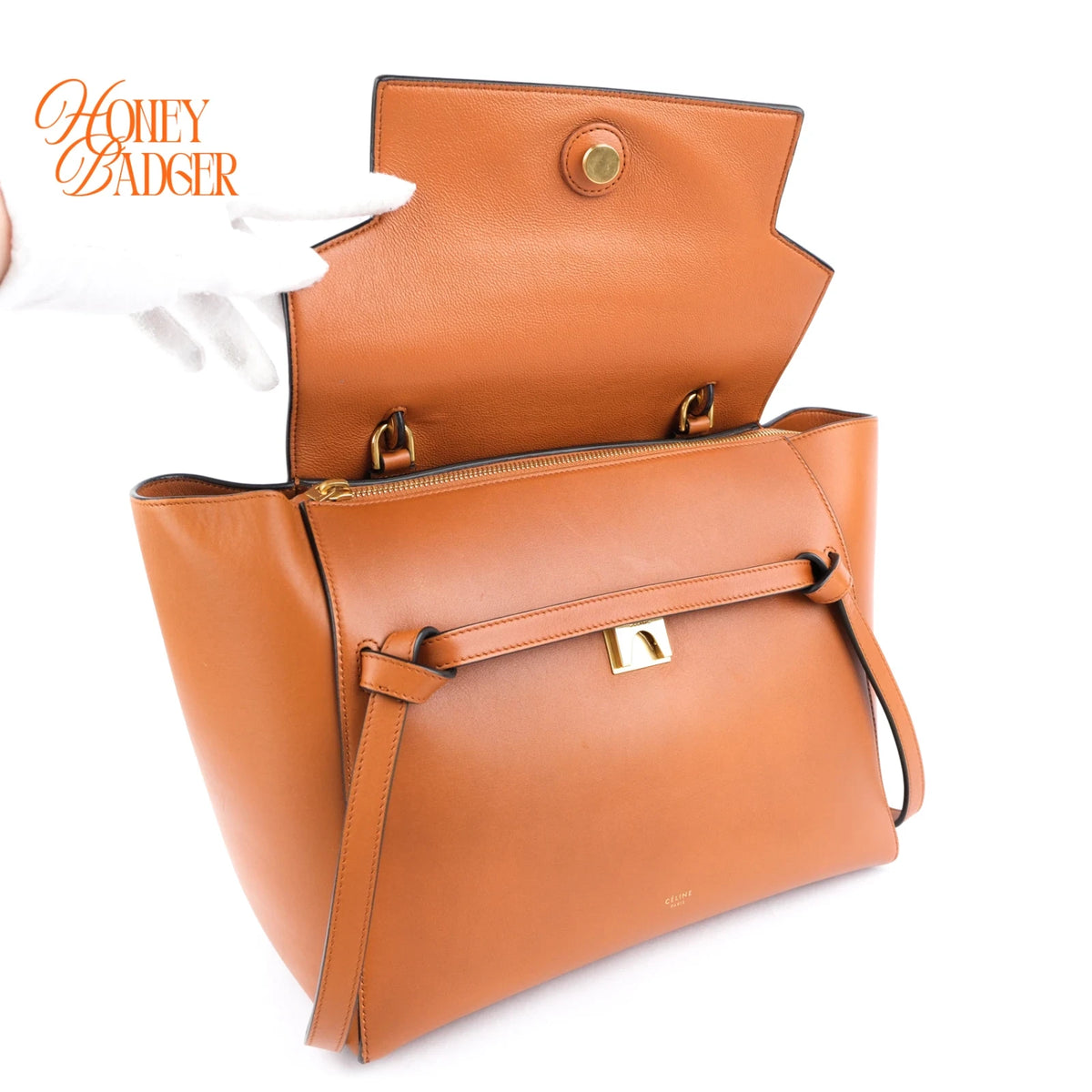 Celine Belt Bag Mini Tan Brown Calfskin Leather 2-Way Bag Rank AB
