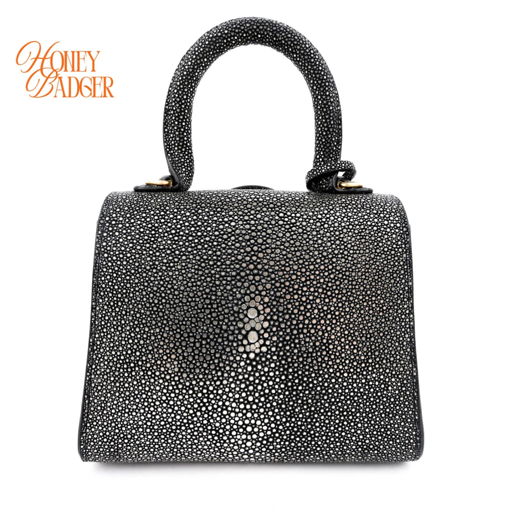 Delvaux Brillant Micro Golden Glory Stingray Leather Black Antique Gold Hardware Rank A