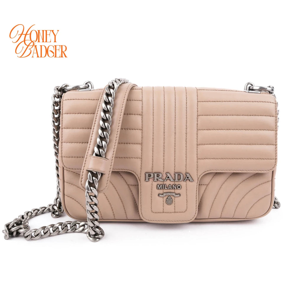 Prada Diagram Leather Shoulder Bag Pink Beige Silver Hardware Rank A