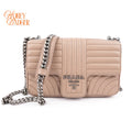 Prada Diagram Leather Shoulder Bag Pink Beige Silver Hardware Rank A