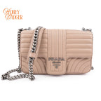 Prada Diagram Leather Shoulder Bag Pink Beige Silver Hardware Rank A