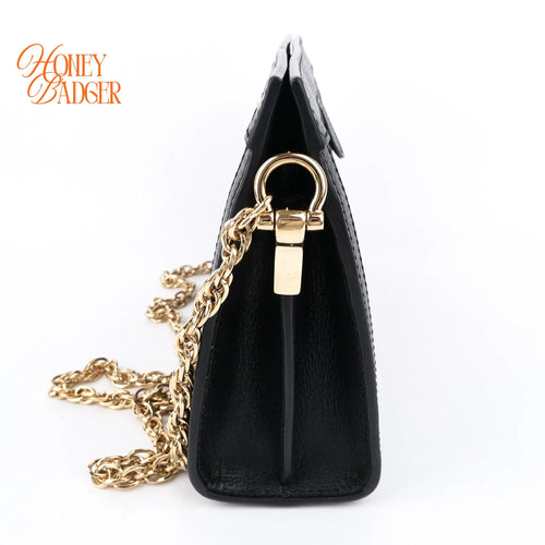 Gucci Ophidia Black Leather Web Chain Shoulder Bag Rank A