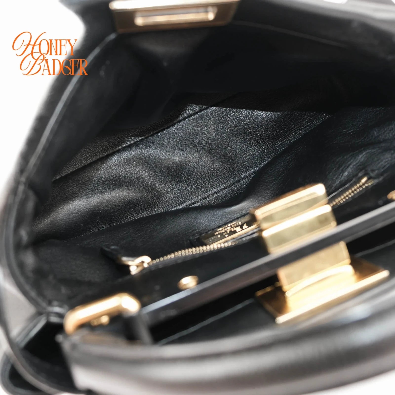 Fendi Peekaboo Iconic Mini 2WAY Handbag Black Leather Gold Hardware 8BN244