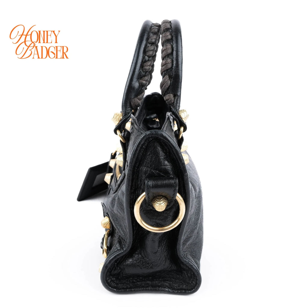 Balenciaga Classic Mini City Black Leather 2WAY Shoulder Bag Gold Hardware 309544