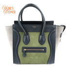 Celine Micro Luggage Tri-Color Suede & Calfskin Navy Green Grey Rank A