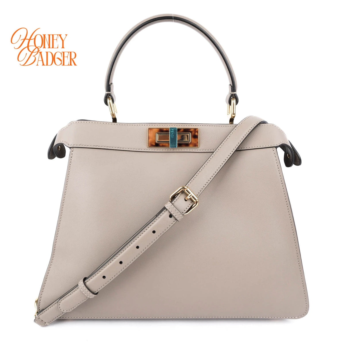 Fendi Peekaboo ISeeU Medium Calfskin Dove Grey Gold Hardware Rank A