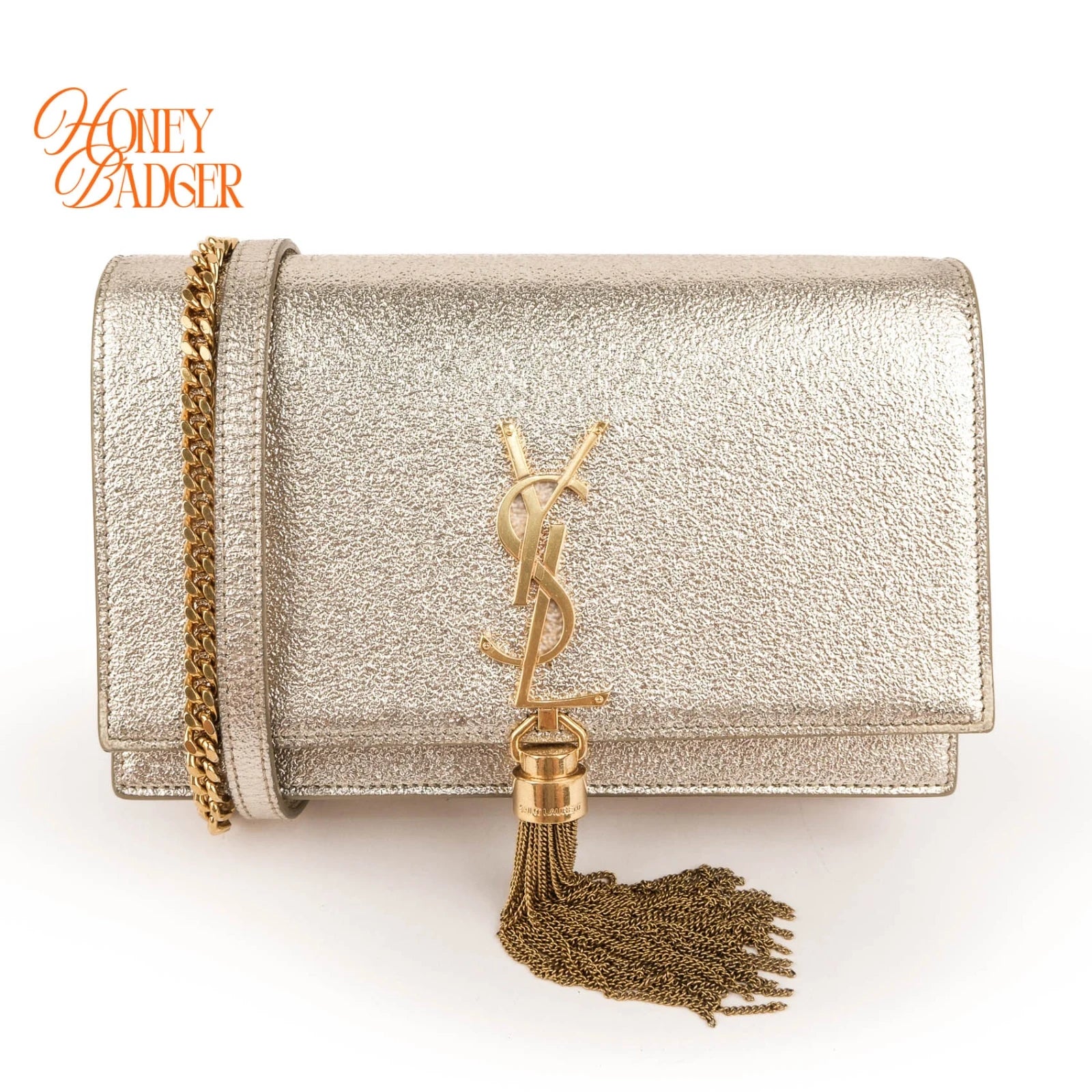 Saint Laurent Kate Small Tassel Chain Shoulder Bag Metallic Silver Leather