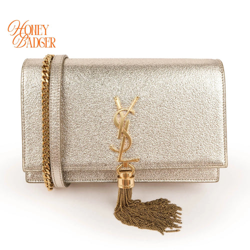 Saint Laurent Kate Small Tassel Chain Shoulder Bag Metallic Silver Leather