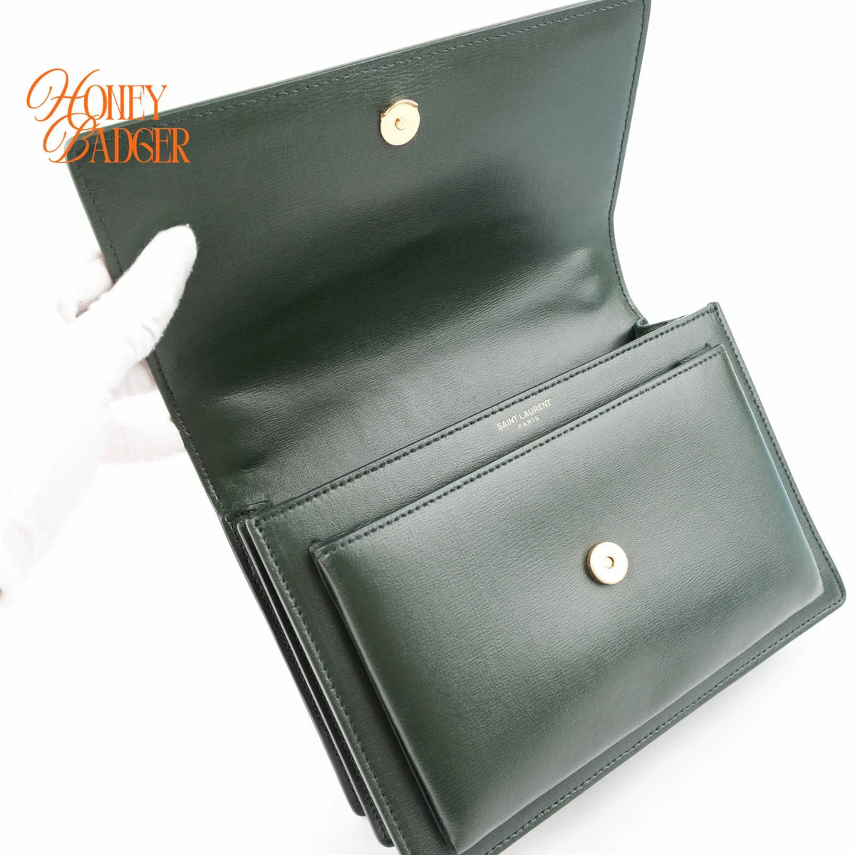 Saint Laurent Sunset Medium Calfskin Leather Dark Green Gold Hardware Rank A