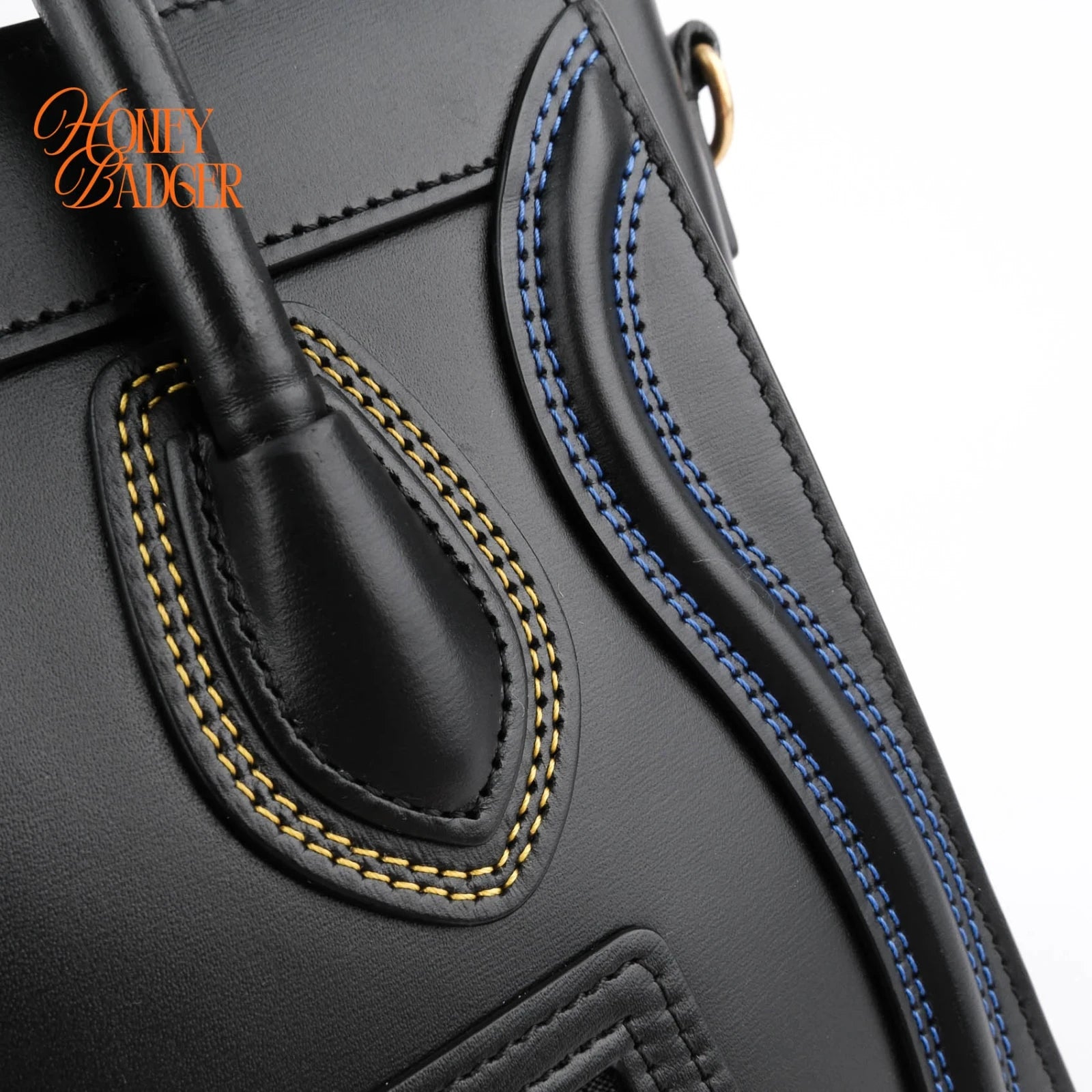 Celine Luggage Nano Black Smooth Leather Multicolor Stitch Rank A