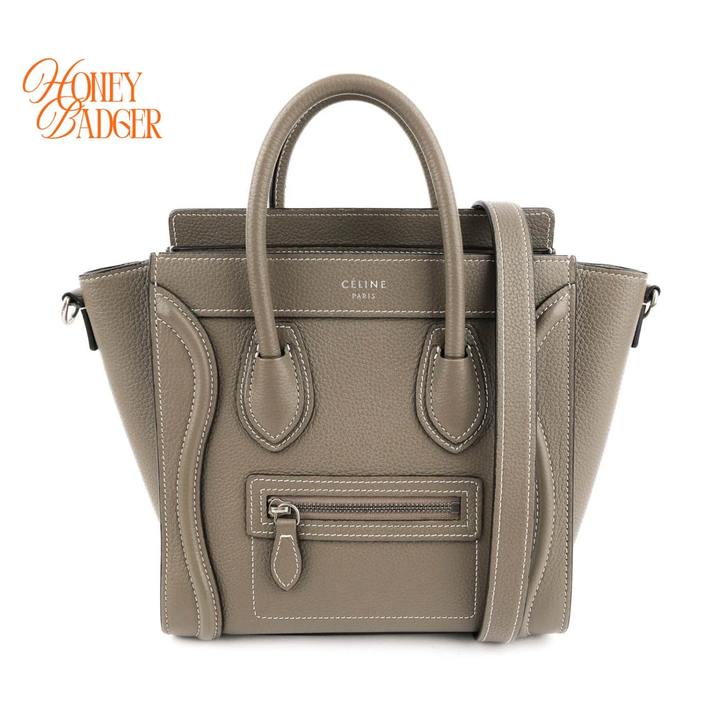 Celine Luggage Nano Grained Calfskin Taupe Rank A