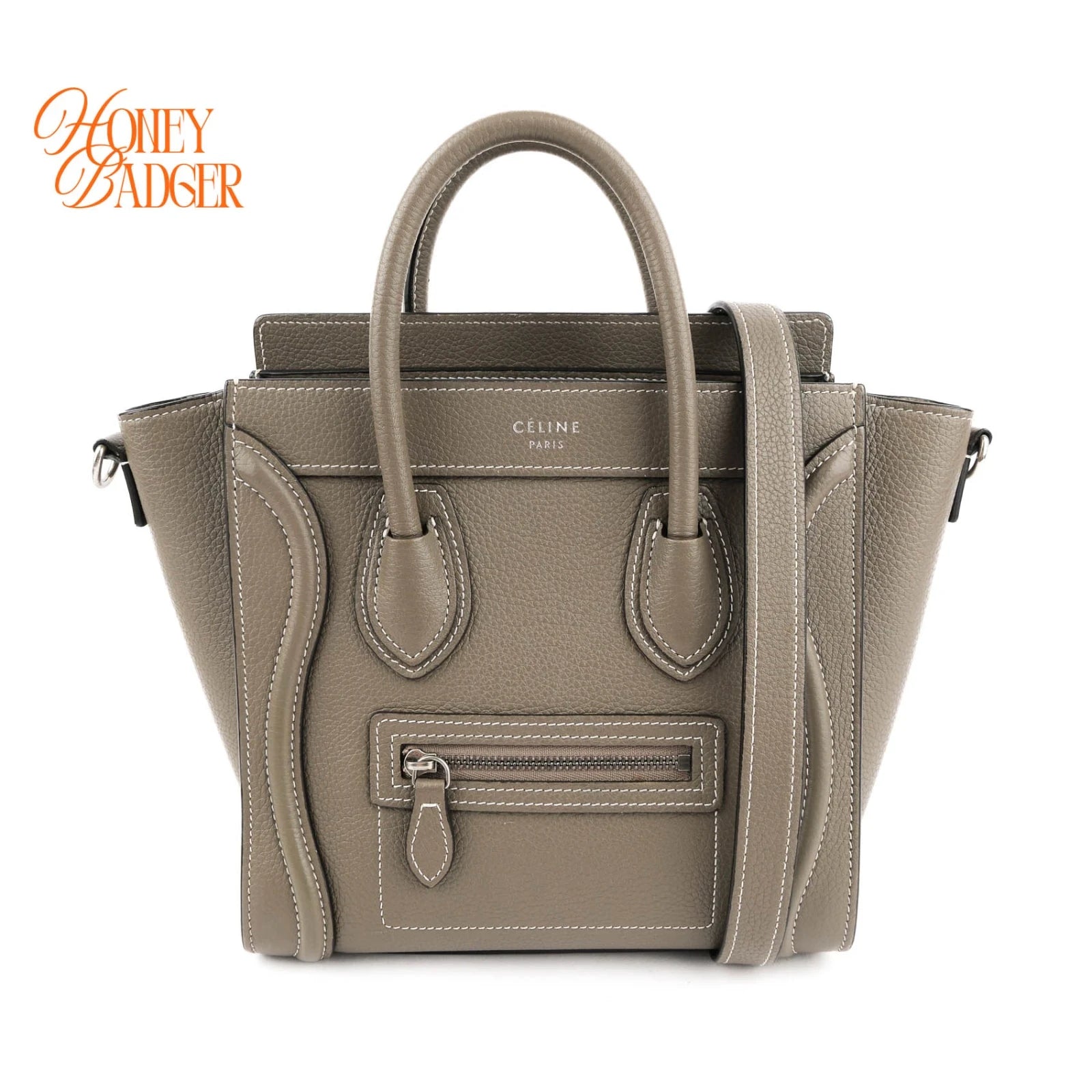 Celine Luggage Nano Grained Calfskin Taupe Rank A