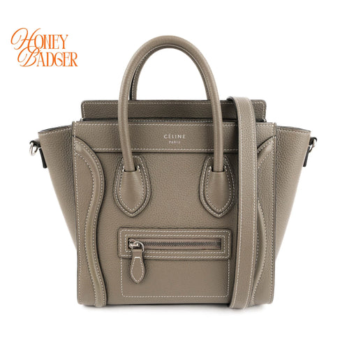 Celine Luggage Nano Grained Calfskin Taupe Rank A