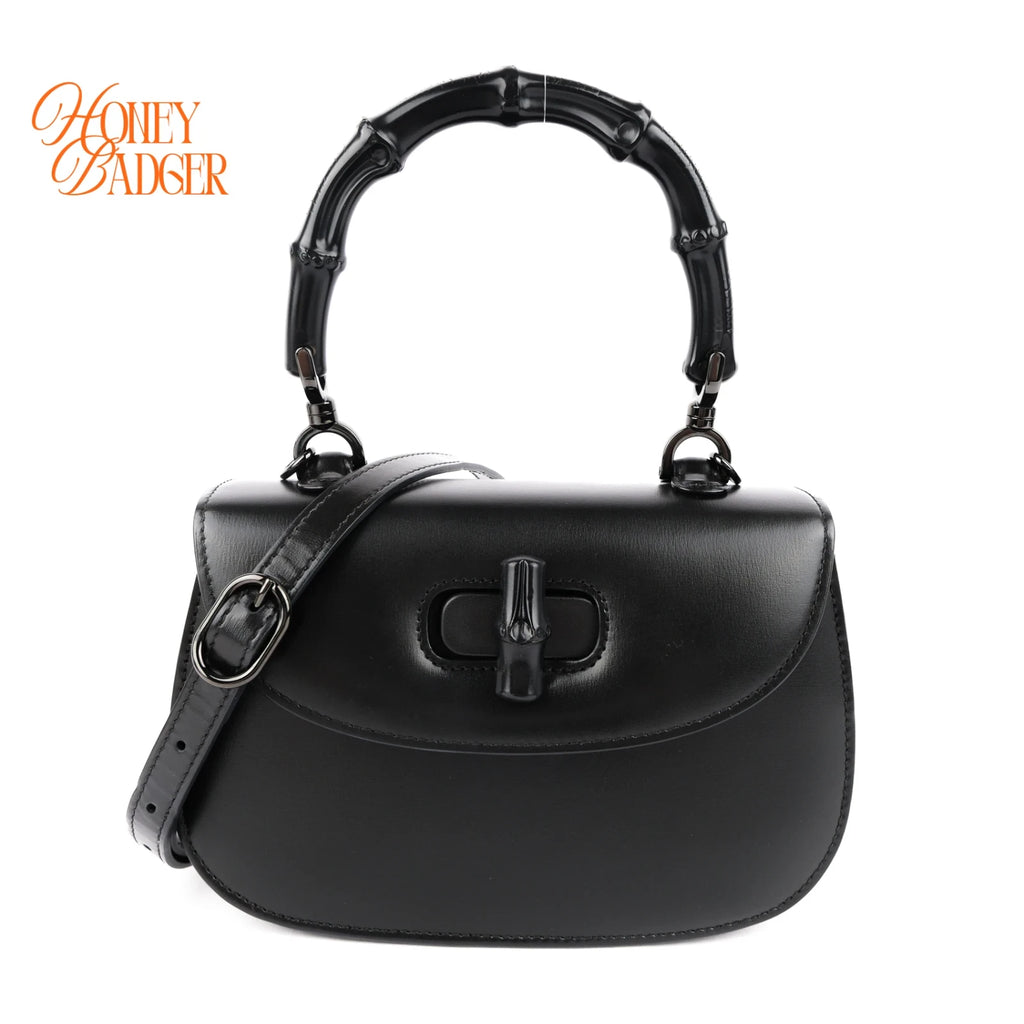 Gucci Bamboo 1947 Small Black Leather 2-Way Bag Rank AB