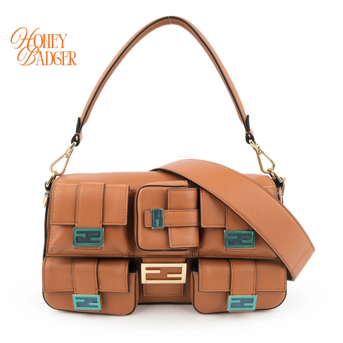 Fendi Multi-Pocket Baguette Smooth Leather Camel Rank A