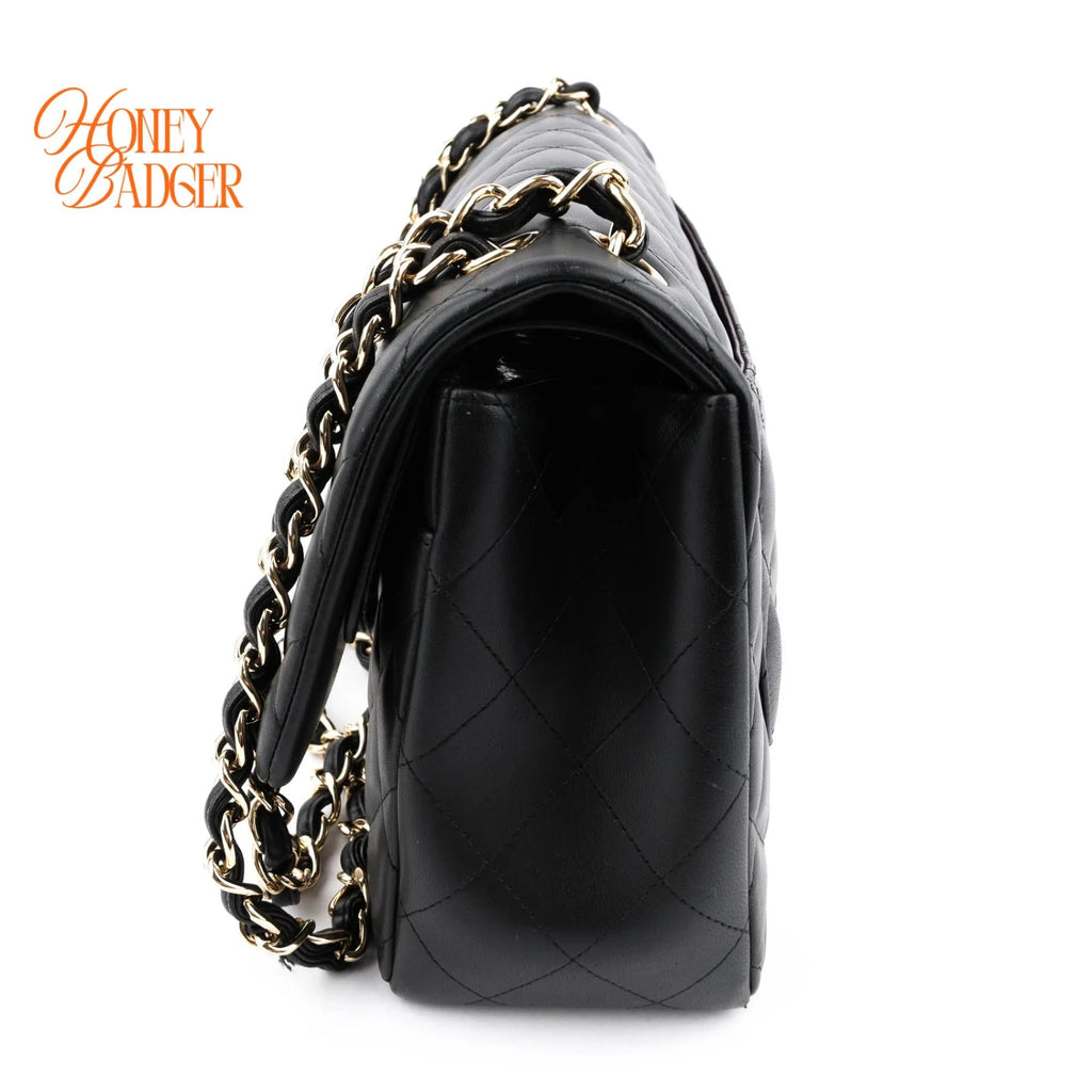 Chanel Classic Flap Jumbo Leather Black Gold Hardware Rank A