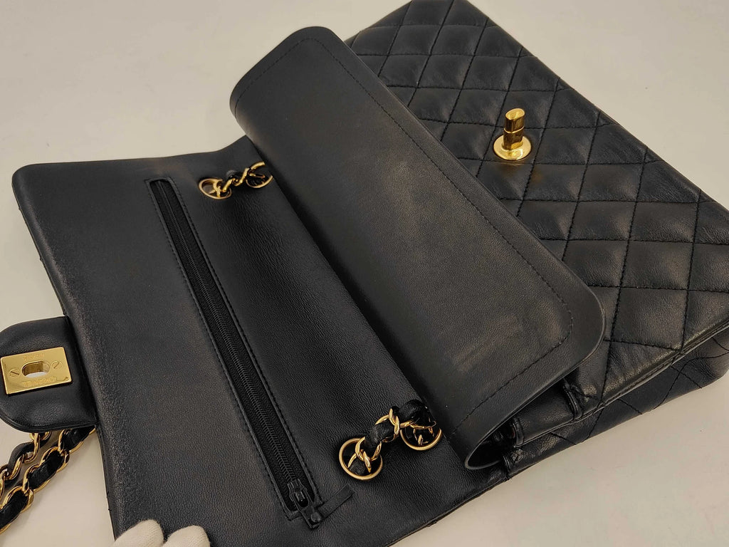 Chanel Matelasse 25 Double Flap Double Chain Leather Black Rank AB