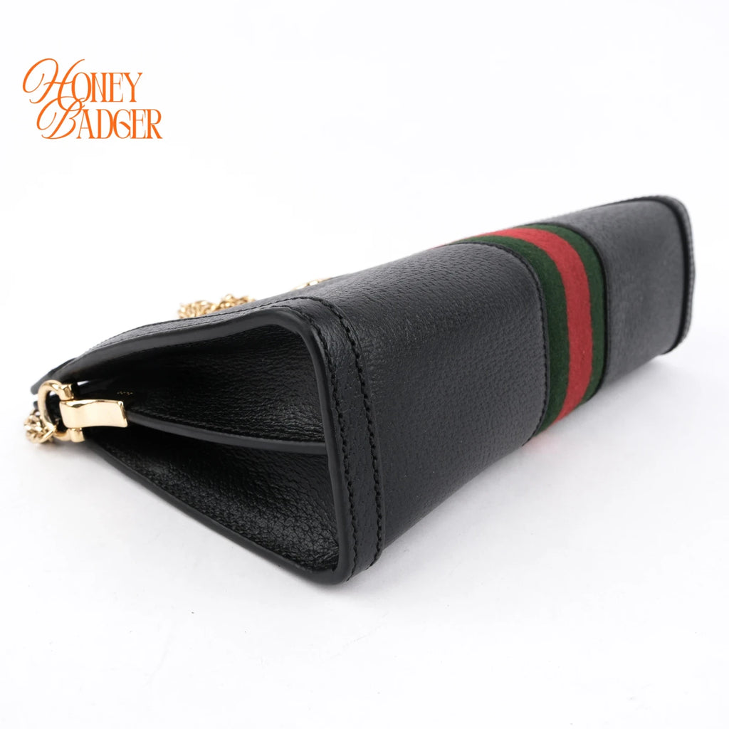 Gucci Ophidia Black Leather Web Chain Shoulder Bag Rank A