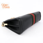 Gucci Ophidia Black Leather Web Chain Shoulder Bag Rank A