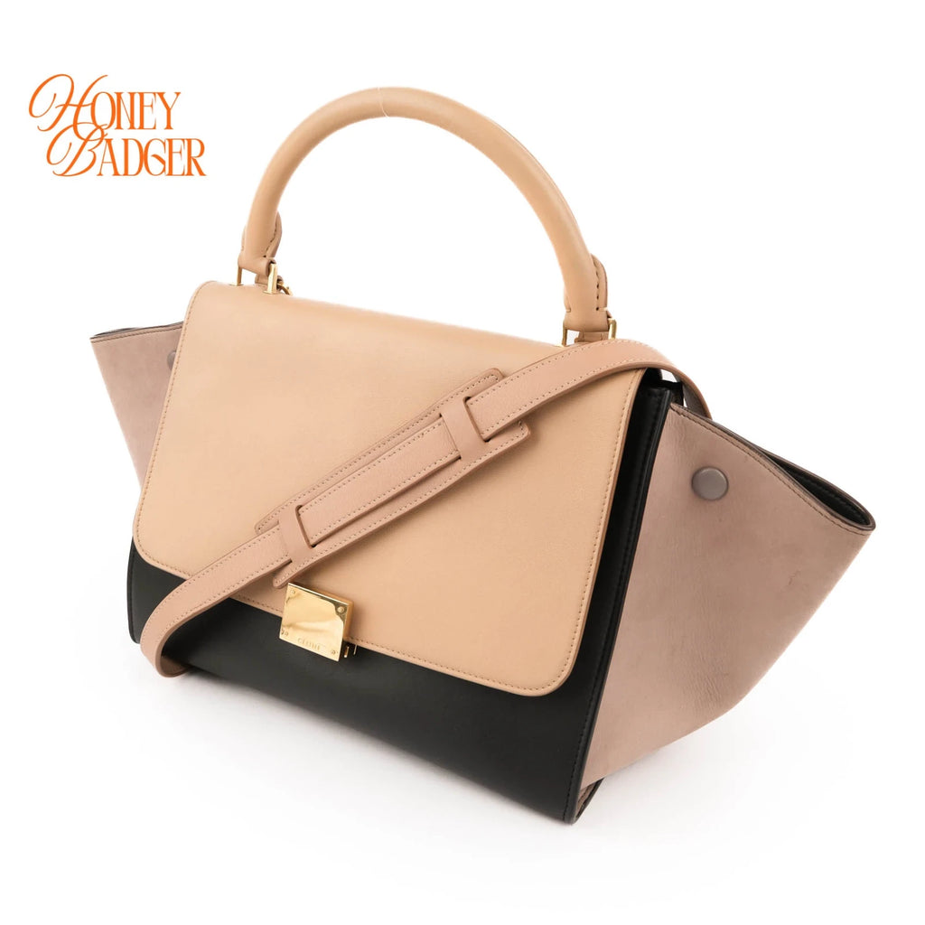 Céline Trapeze Medium Tricolor Leather Beige Black 2WAY Bag