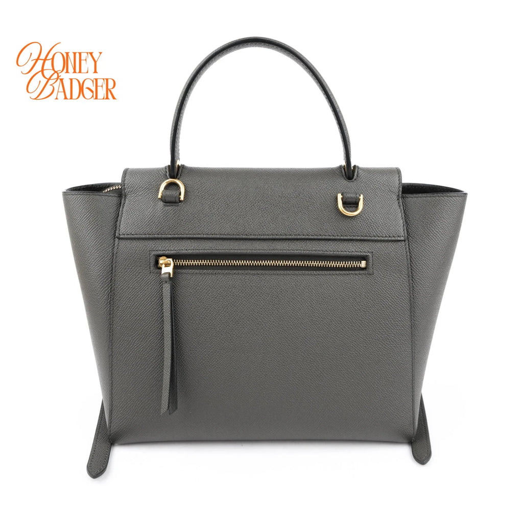 Celine Belt Bag Micro Grained Calfskin Grey Gold Hardware Rank A