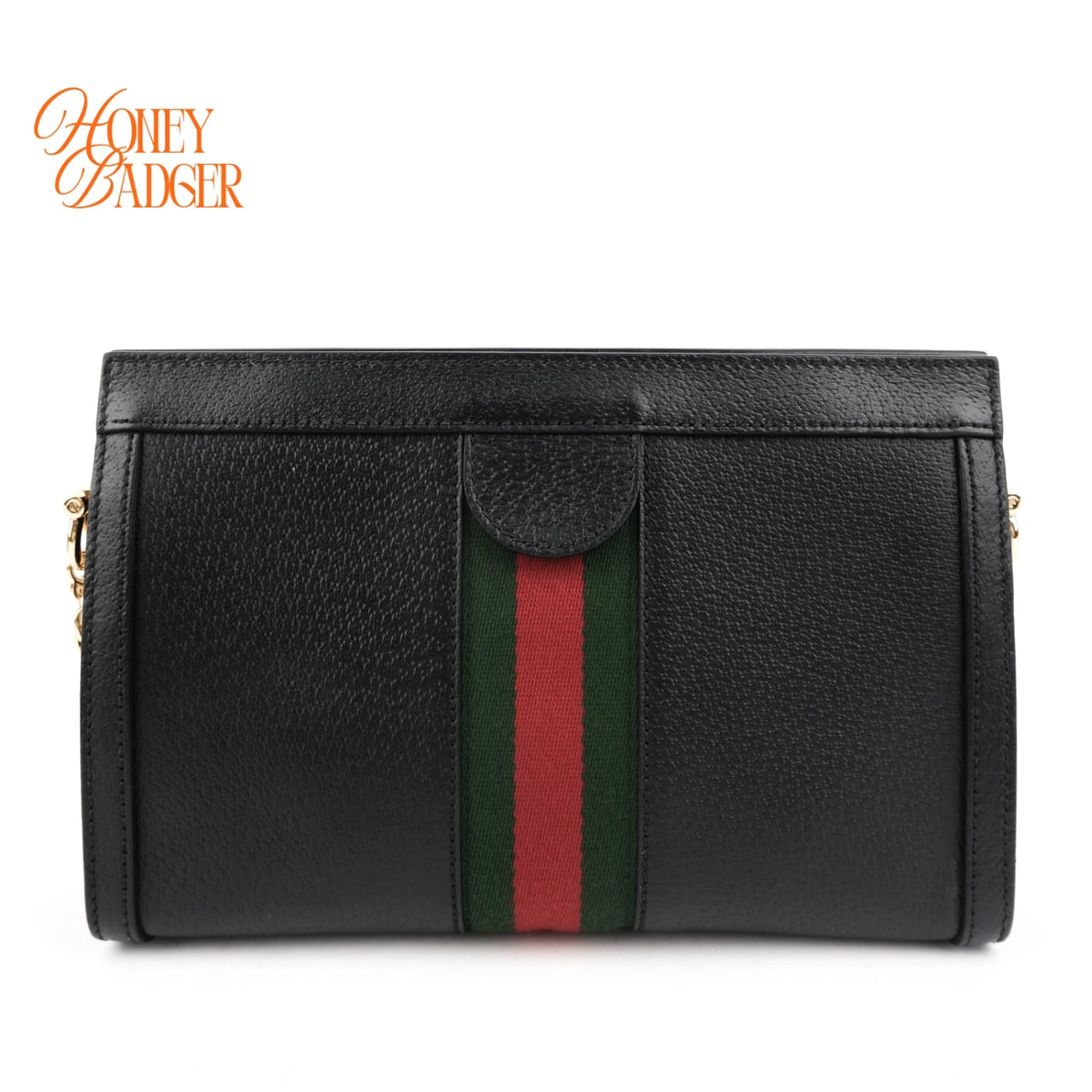 Gucci Ophidia Black Leather Web Chain Shoulder Bag Rank A
