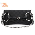 Gucci Horsebit Chain Clutch GG Canvas Black Silver Hardware Rank A
