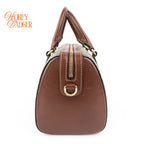 Gucci Small GG Supreme Boston Bag Beige/Ebony Brown Leather Gold Hardware Rank AB