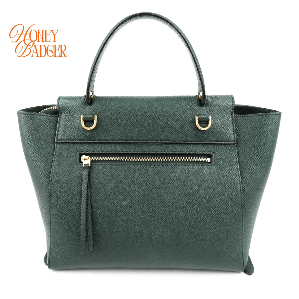 Celine Belt Bag Mini Grained Calfskin Amazone Dark Green Gold Hardware Rank AB