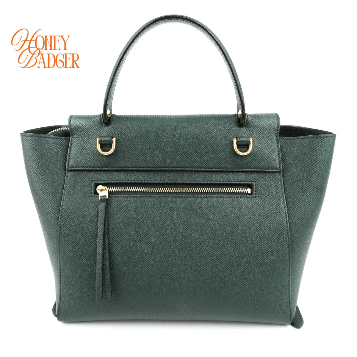 Celine Belt Bag Mini Grained Calfskin Amazone Dark Green Gold Hardware Rank AB