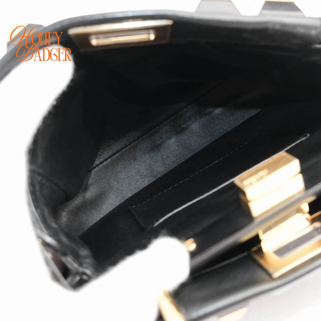 Fendi Peekaboo Iconic Mini 2WAY Handbag Black Leather Gold Hardware 8BN244