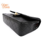 Chanel Classic Double Flap Medium 25 Quilted Lambskin Black Gold Hardware Rank AB