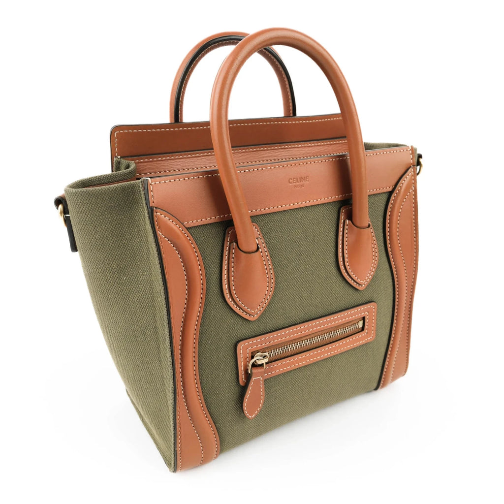 Celine Luggage Nano Canvas and Leather Olive Brown Rank A
