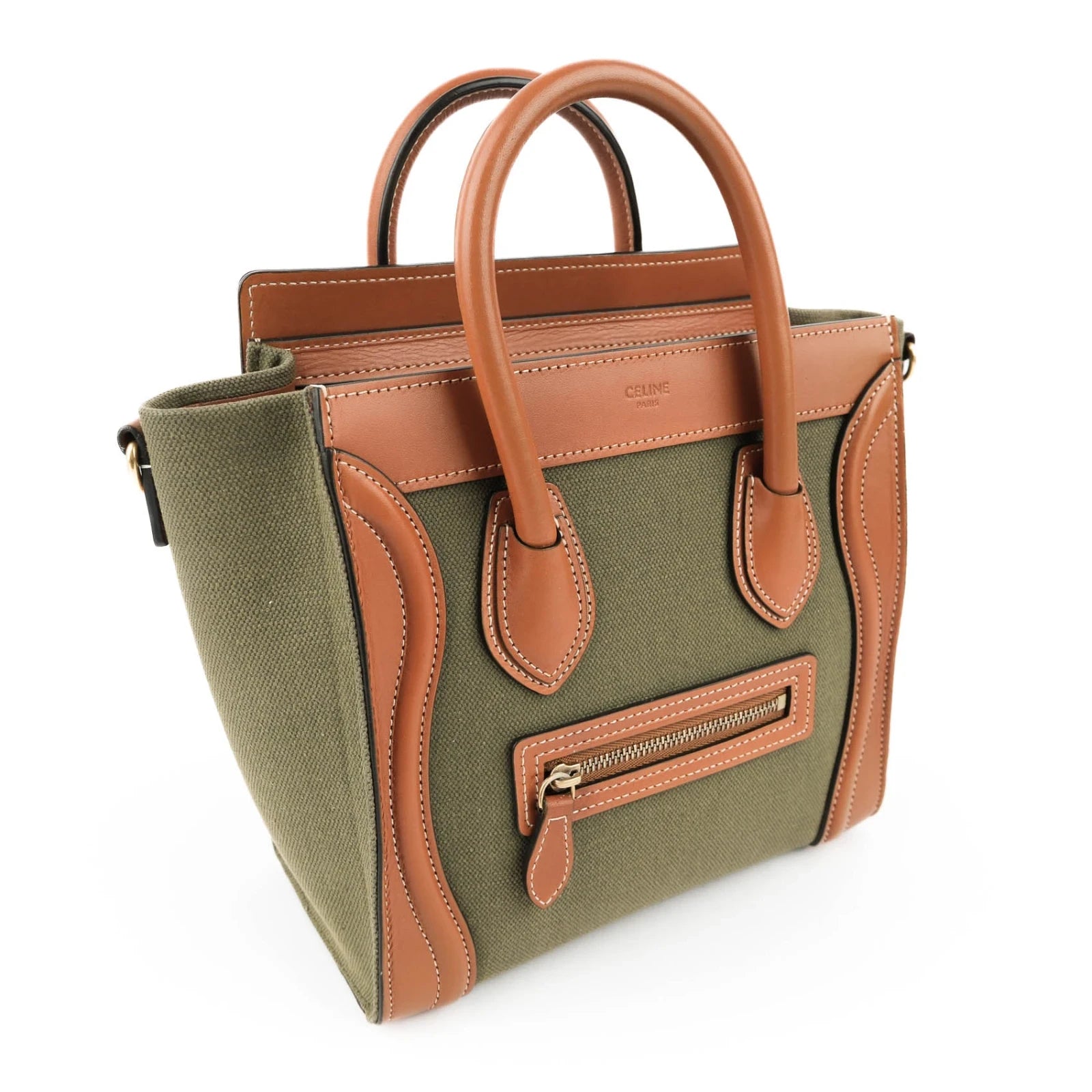 Celine Luggage Nano Canvas and Leather Olive Brown Rank A