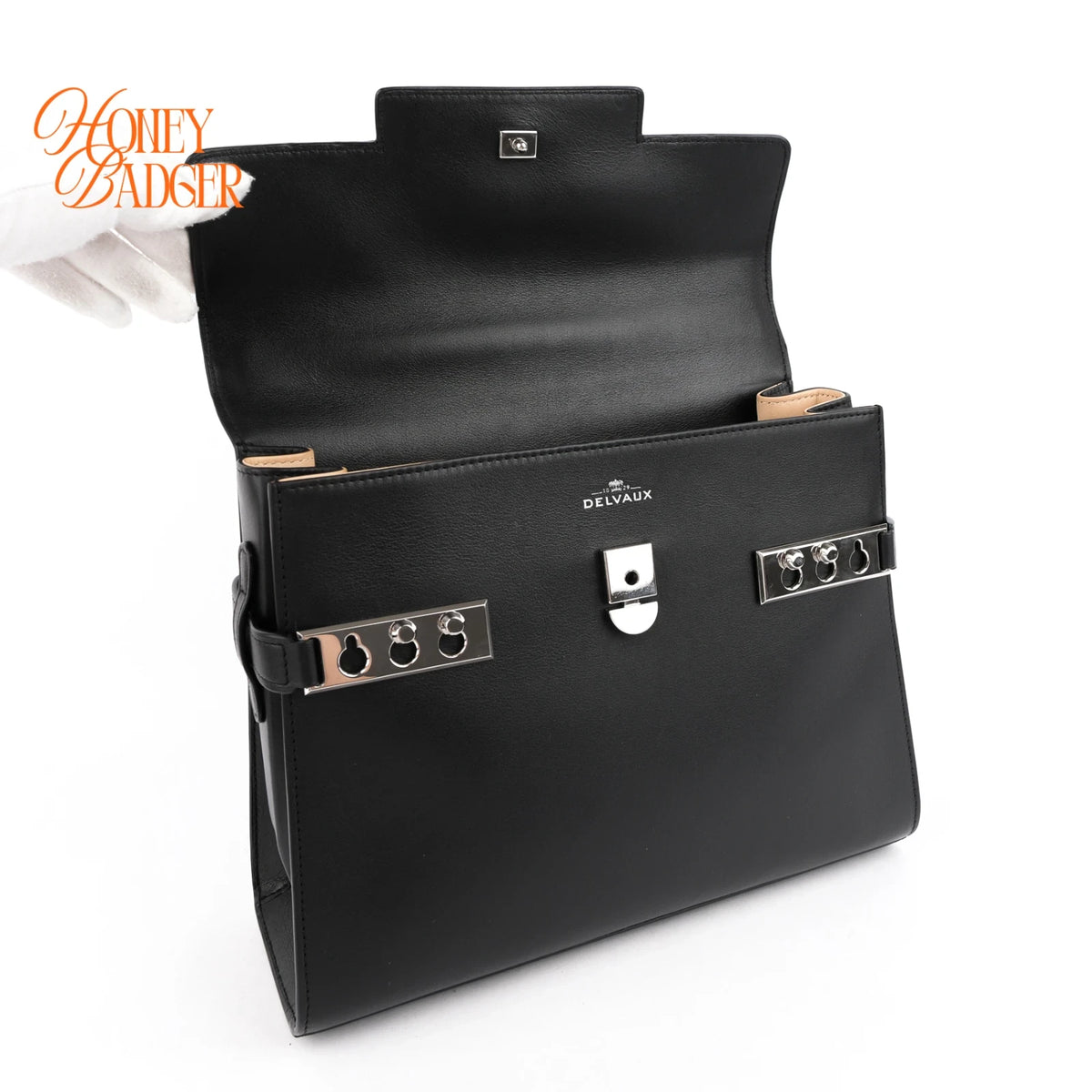 Delvaux Tempête MM Black Calfskin 2Way Top Handle Shoulder Bag Rank A